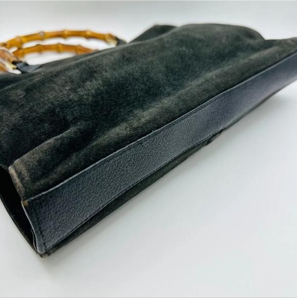 GUCCI Black Suede Bamboo Top Handle Satchel Hand Bag! - Picture 9 of 14